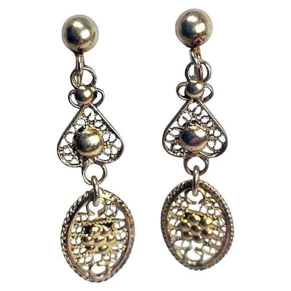 VTG 1920s 925 Sterling Silver Drop Dangle Screw Back Earrings 1.5"  Art Deco - Picture 1 of 10